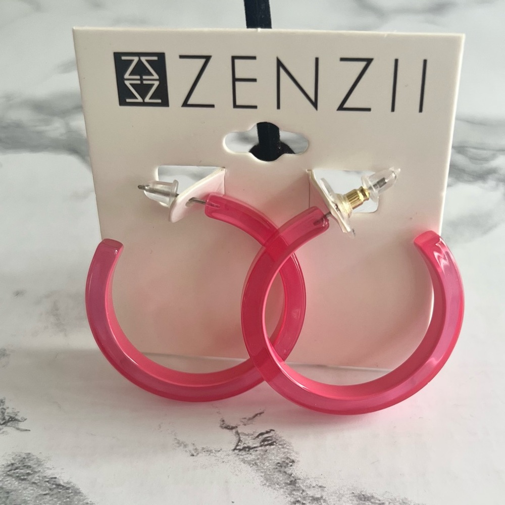 Zenzii Pink Hoop Resin Post Earrings NWT